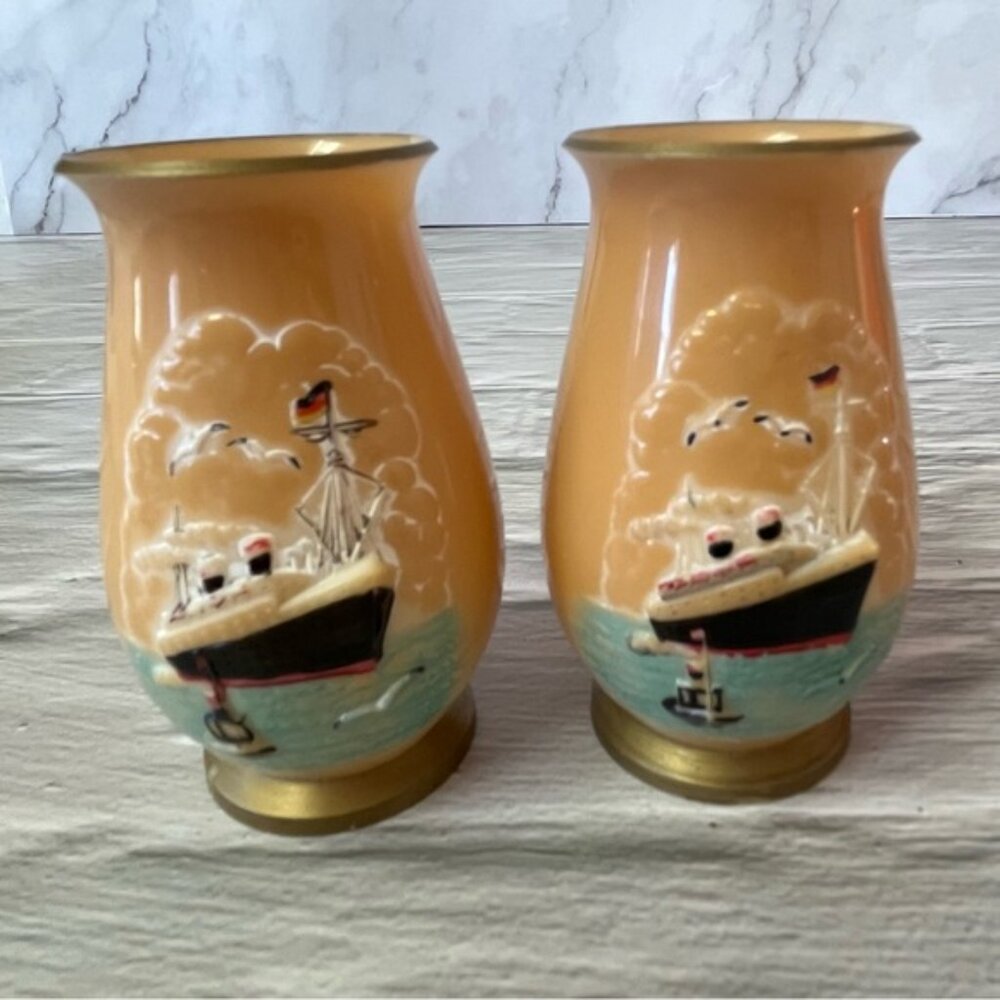 Vintage Germany Art Deco Embossed Cruise Liner Ship Sea Souvenir Bud Celluloid V